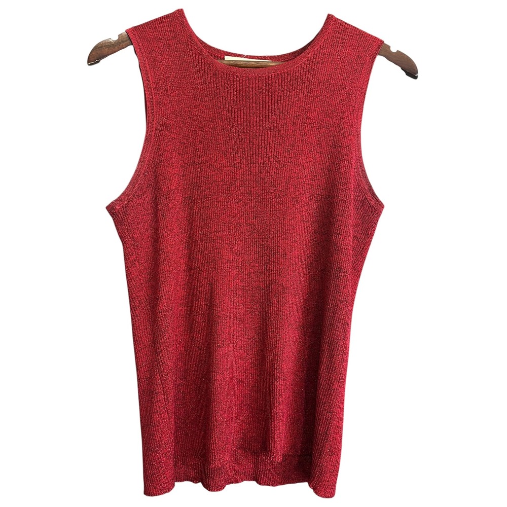 CASUAL CORNER Womens Red Sparkle Knit Sleeveless Tank Top L Silk‎ Blend